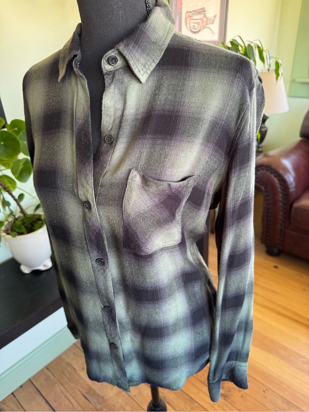 Rails women’s green & black light, plaid shirt